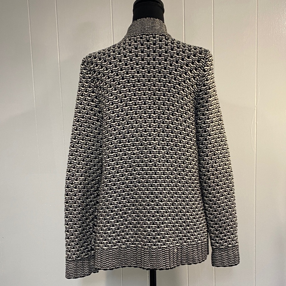 Talbots Cardigan | Open Front | Black White Textured Knit | Size S - Picture 8 of 11